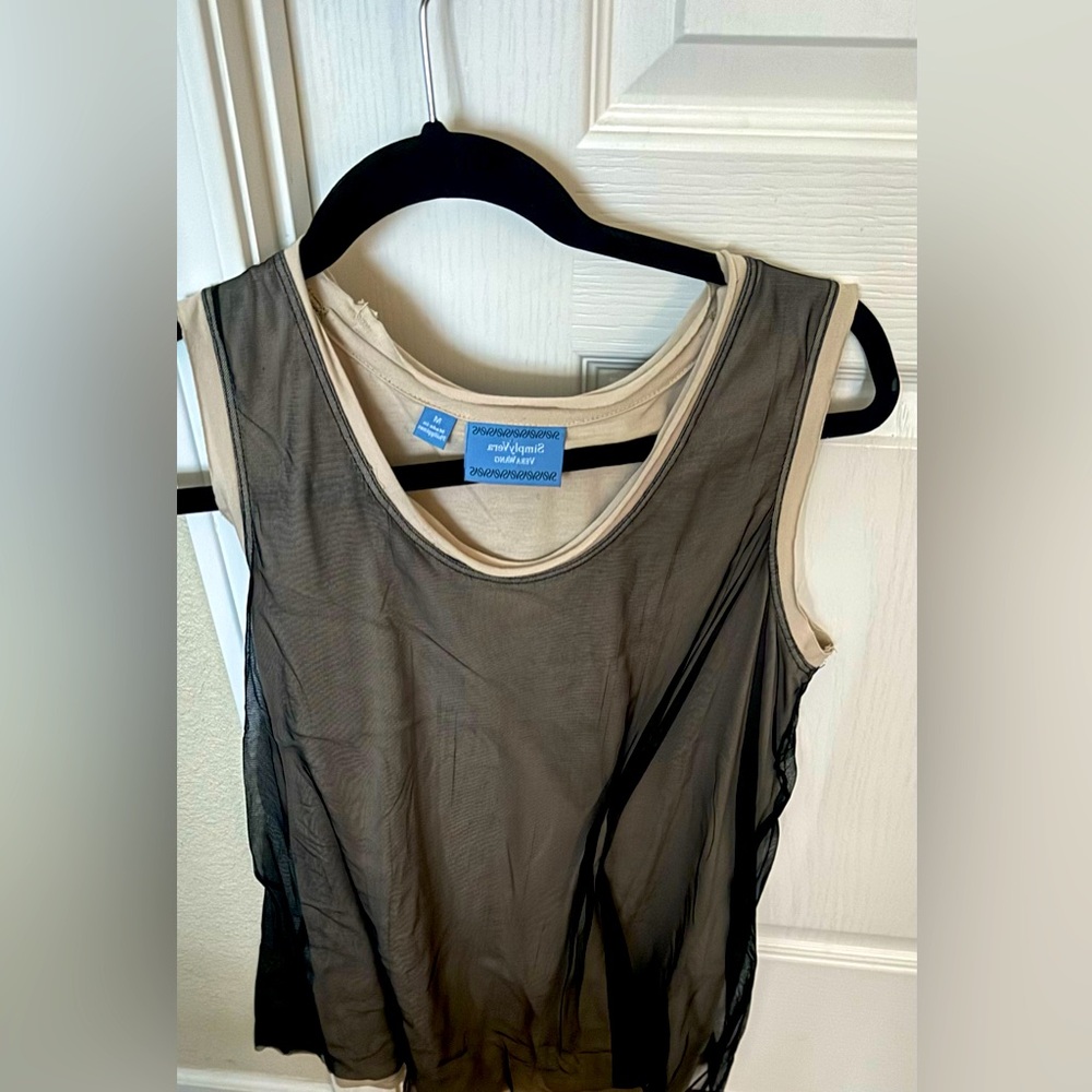 Vera Wang top, black mesh with cream lining.